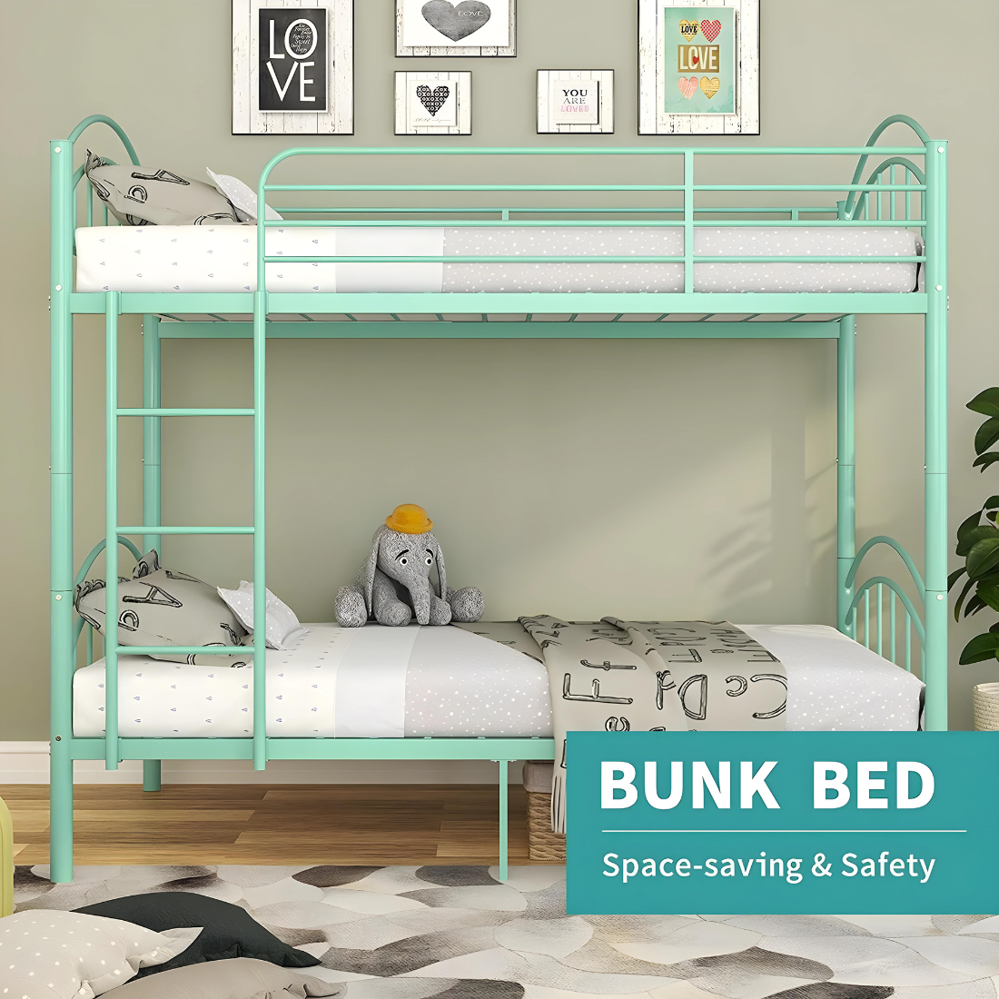 Lantern Metal Bunk Bed in Green Color