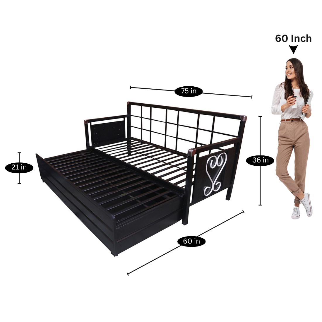 Black Maccow Hydraulic Storage Metal Sofa Cum Bed with Mattress & Pillow (Color - Camel)