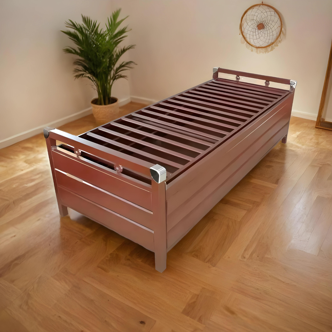 Posca Hydraulic Storage Metal Diwan Bed (Color - Brown)