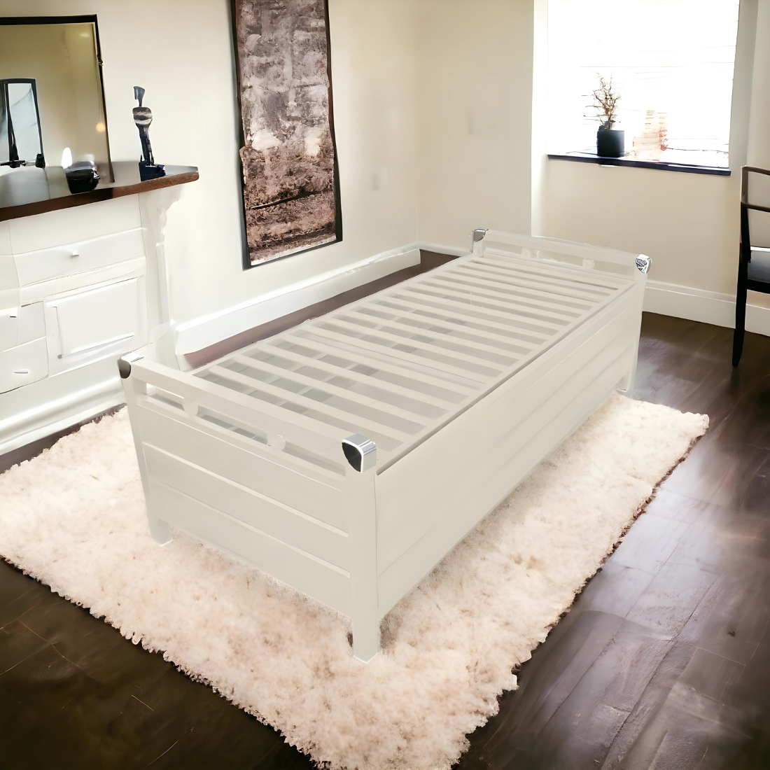Posca Hydraulic Storage Metal Diwan Bed (Color - White)