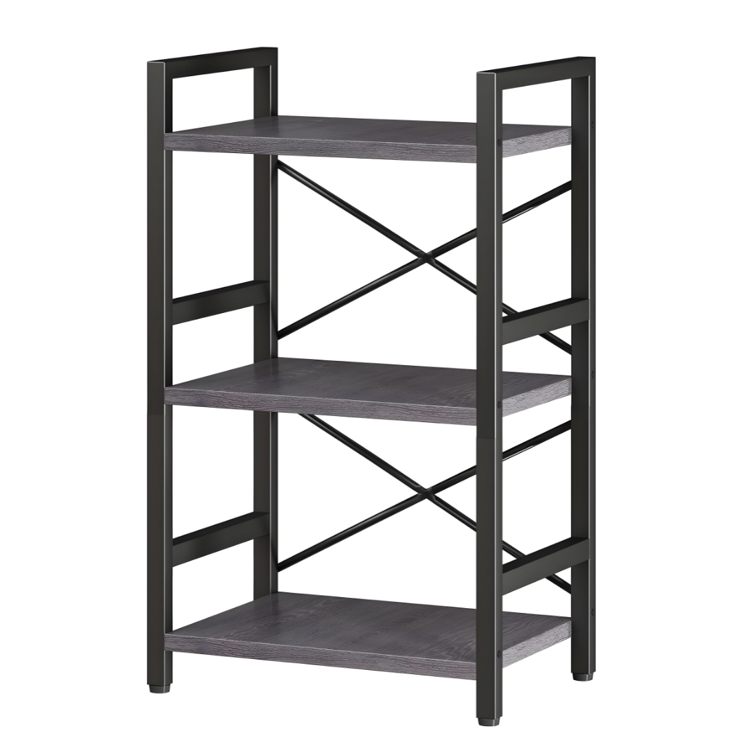 Designer Multi Purpose Metal Stand in Black Finish with Wooden Slab