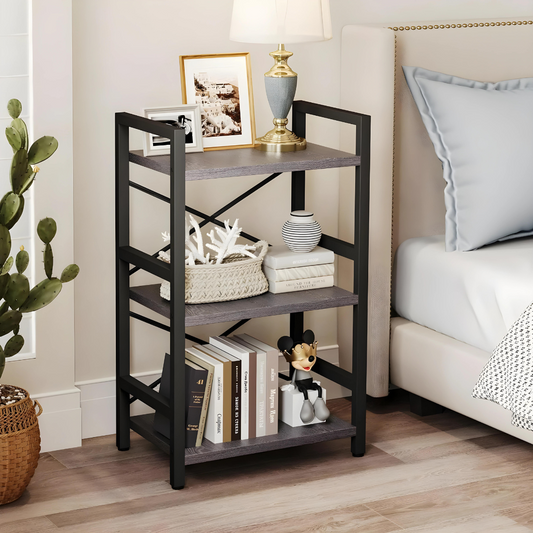 Designer Multi Purpose Metal Stand in Black Finish with Wooden Slab