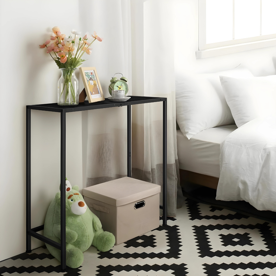 Designer Metal Table in Black Finish and Powder Coating with Wooden Top