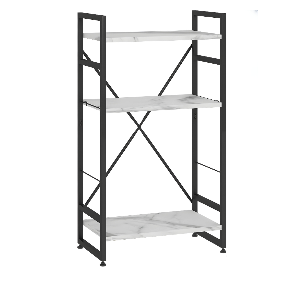 Multi Purpose Metal Shelf Stand in Black Finish with White Wooden Slab - Metal Rack
