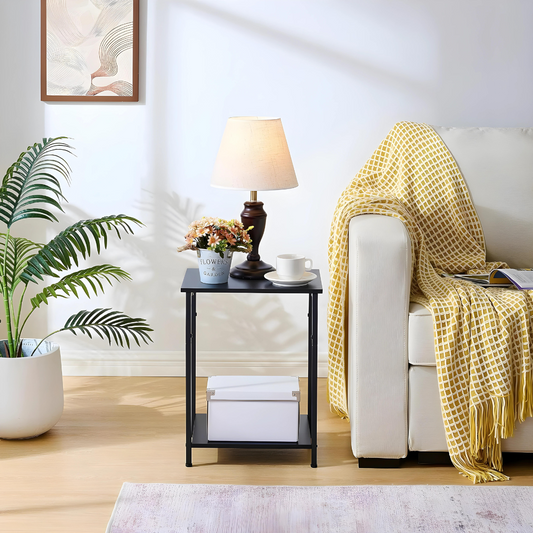 Designer Metal Side Table in Black Finish and Powder Coating with Wooden Top