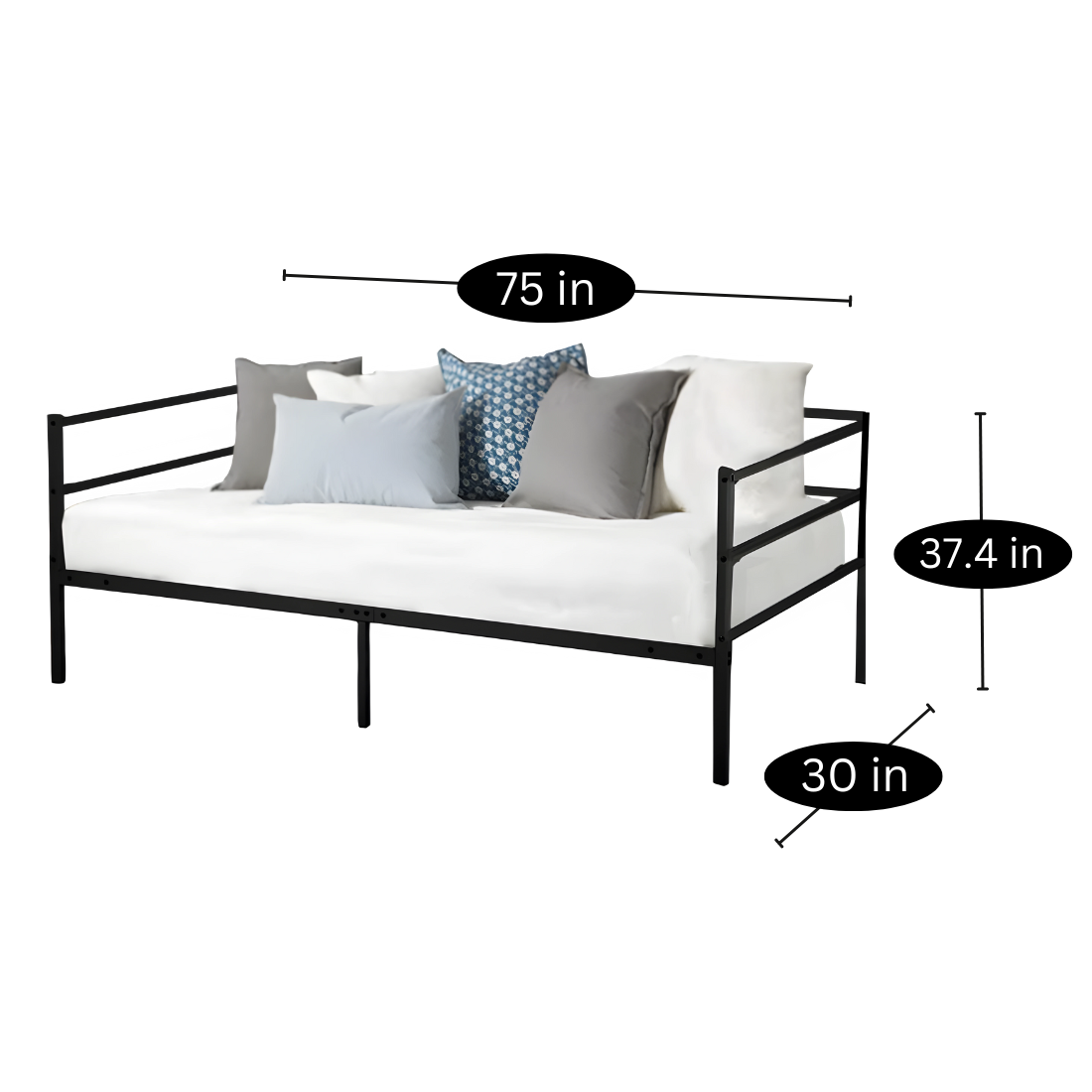 Black Darrell Three Seater Metal Sofa Diwan with Designer Headrest