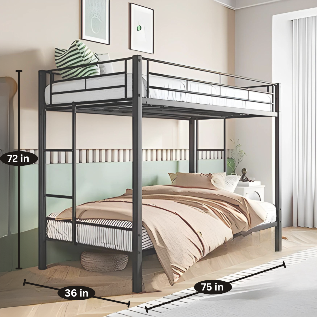 Lapis Metal Bunk Bed in Black Color
