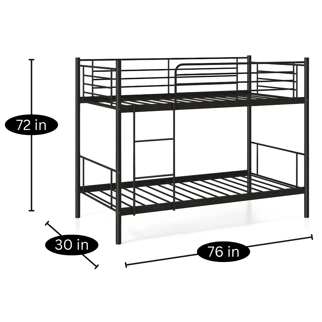 Callan Metal Bunk Bed in Black Color - Space Saving Metal Bunk Bed