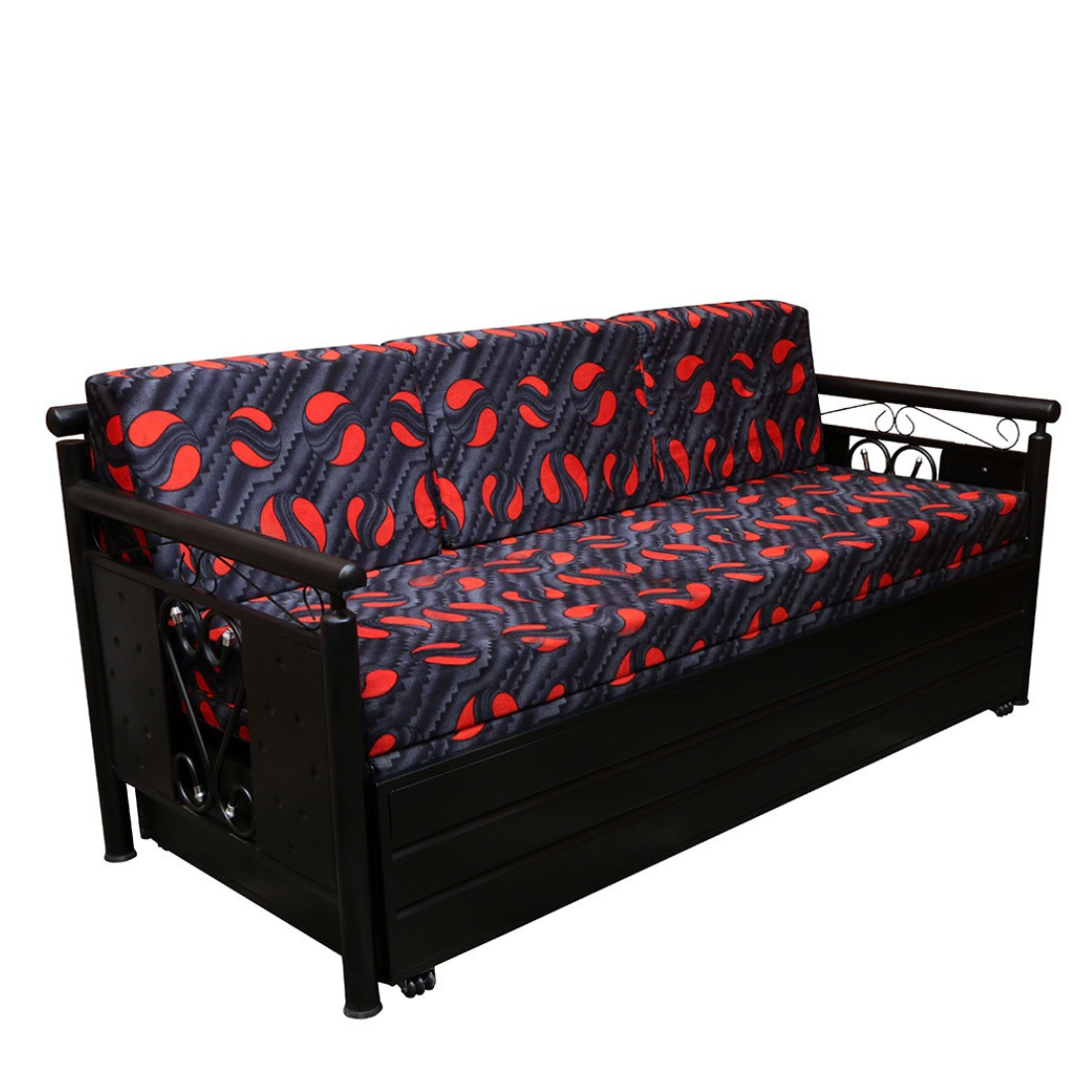 Black Crossandra Hydraulic Storage Metal Sofa Bed with Mattress & Pillow (Color - Multi)