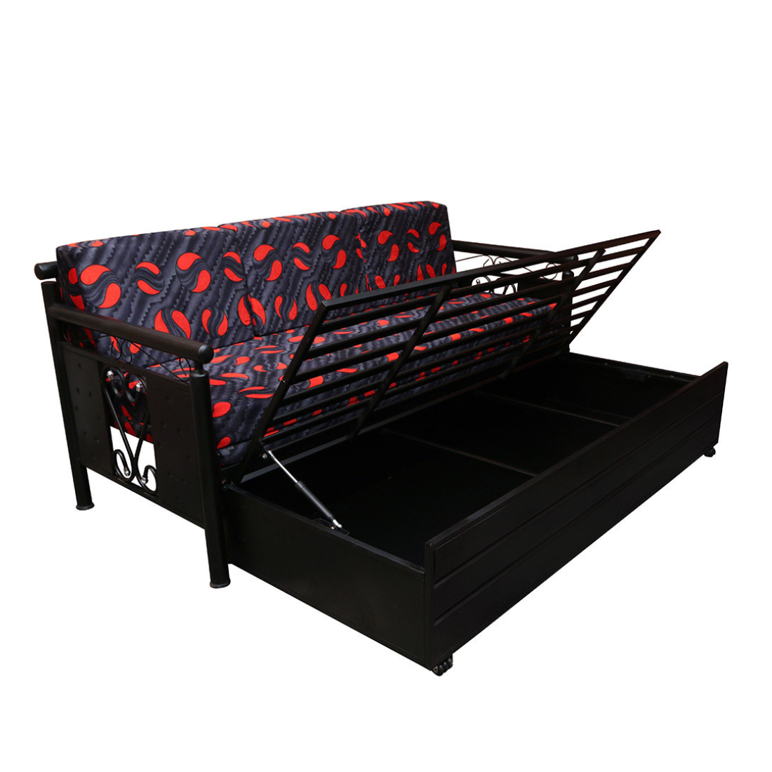 Black Crossandra Hydraulic Storage Metal Sofa Bed with Mattress & Pillow (Color - Multi)