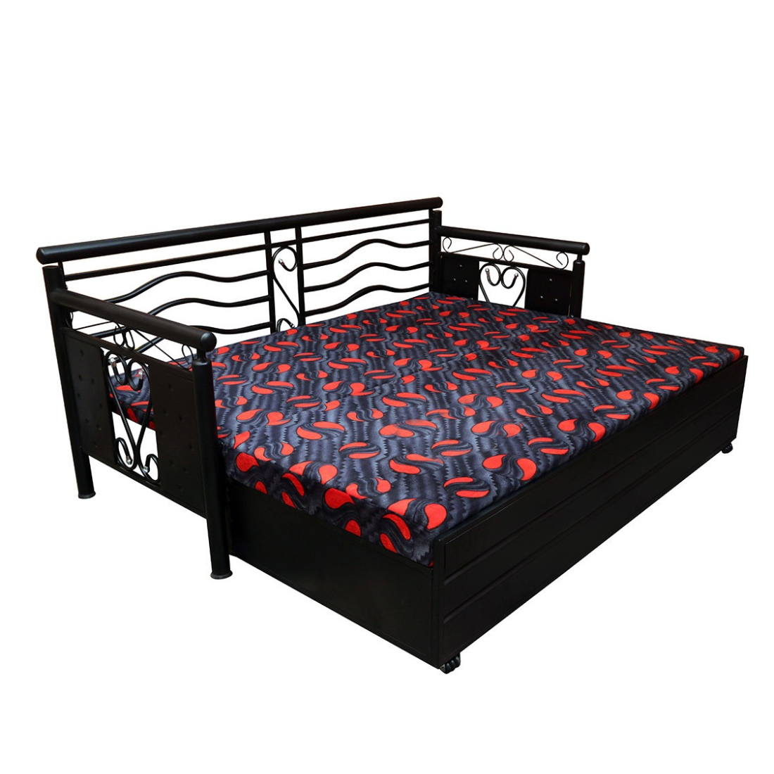 Black Crossandra Hydraulic Storage Metal Sofa Bed with Mattress & Pillow (Color - Multi)