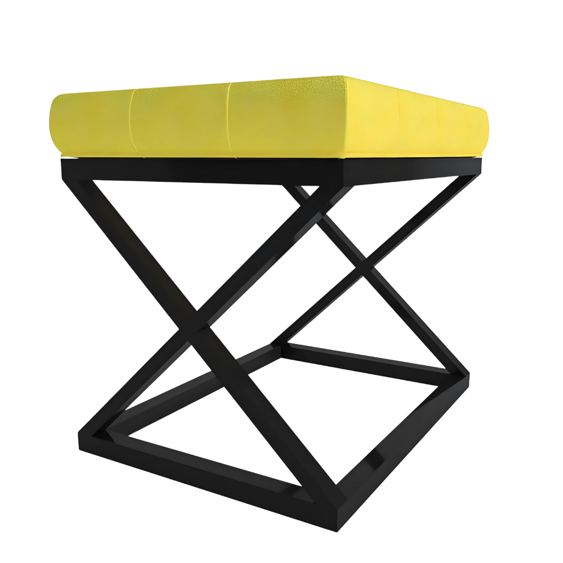Della Black Ottoman Metal Stool with Yellow Cushion