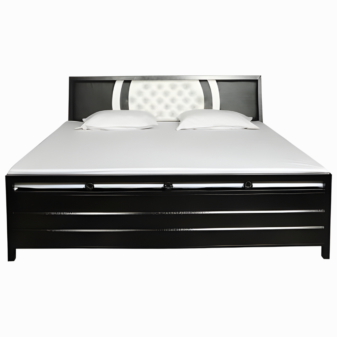 Heath Hydraulic Storage Metal Bed with Multi Cushion Headrest (Color - Black)