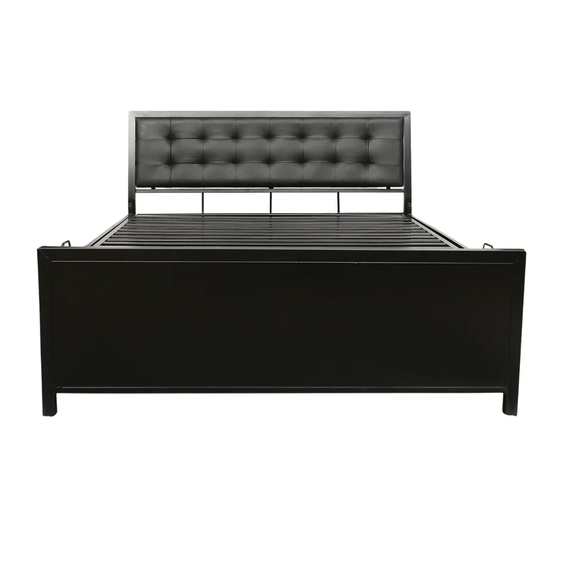 Henry Hydraulic Storage Metal Bed with Black Cushion Headrest (Color - Black)