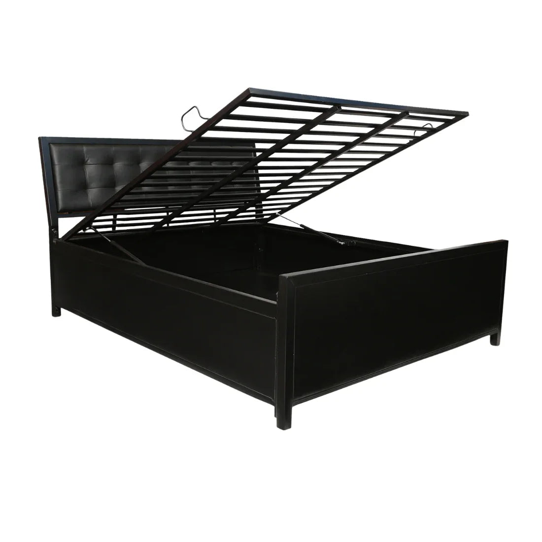 Henry Hydraulic Storage Metal Bed with Black Cushion Headrest (Color - Black)