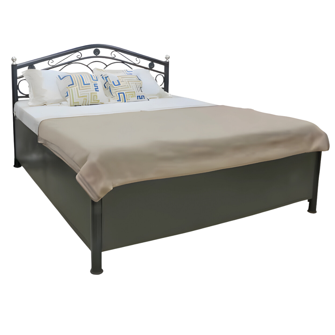 Oliver Hydraulic Storage Metal Bed (Color - Black) with Designer Headrest