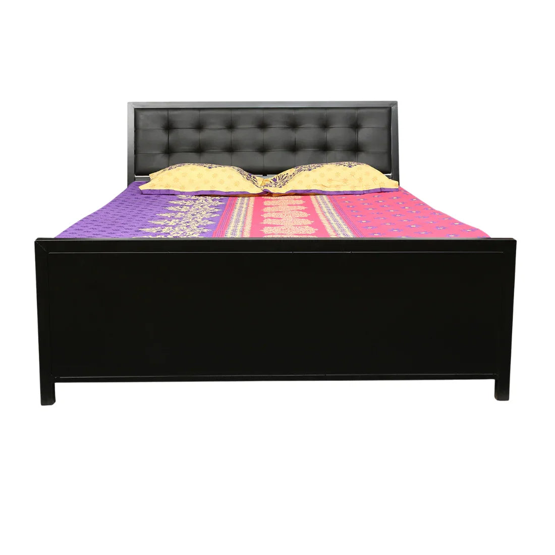 Henry Hydraulic Storage Metal Bed with Black Cushion Headrest (Color - Black)
