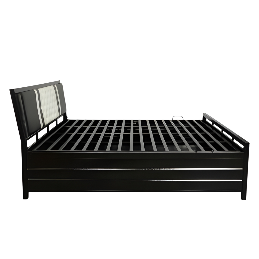 Heath Hydraulic Storage Metal Bed with Multi Cushion Headrest (Color - Black)