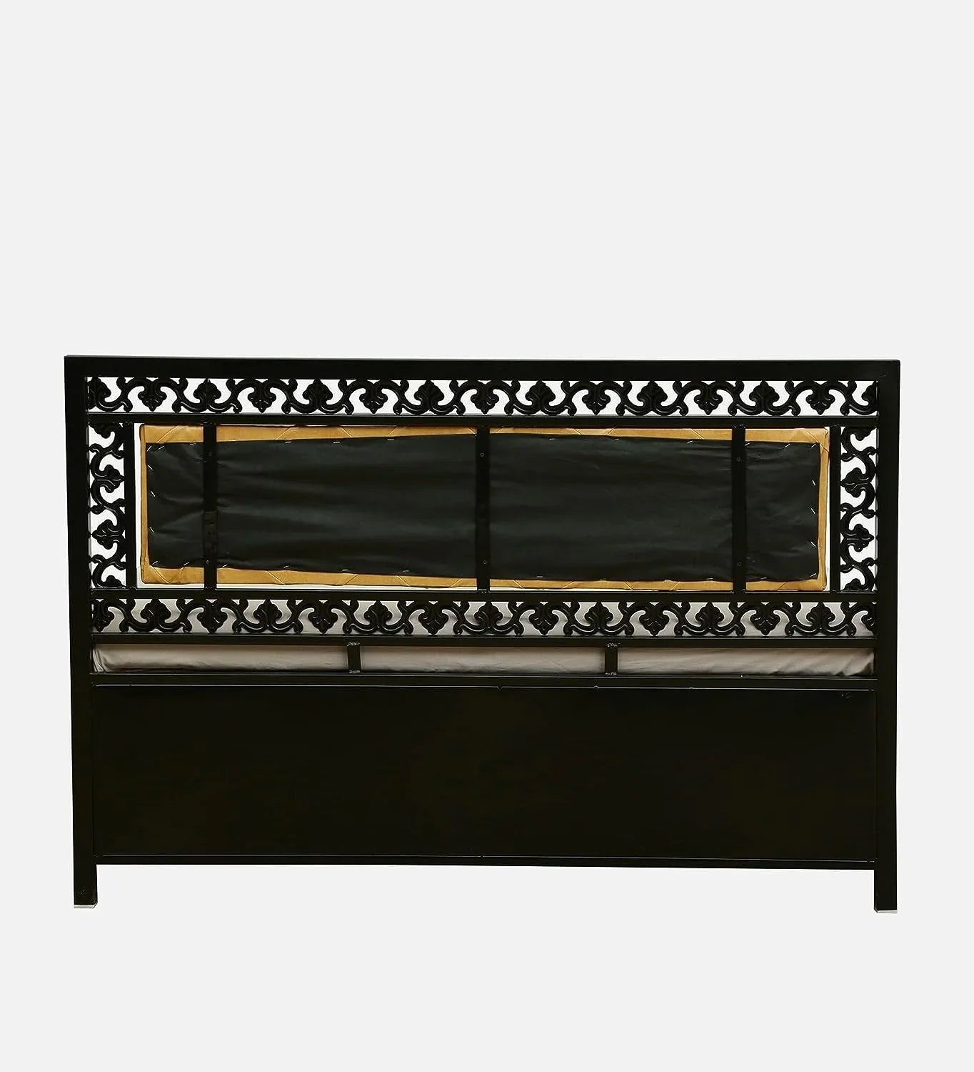 Cuba Hydraulic Storage Metal Bed with Golden Cushion Headrest (Color - Black)