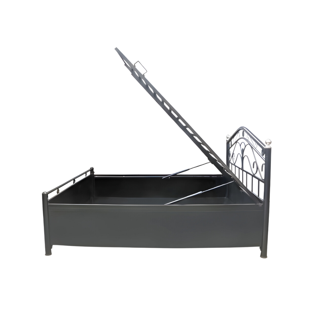 Oliver Hydraulic Storage Metal Bed (Color - Black) with Designer Headrest