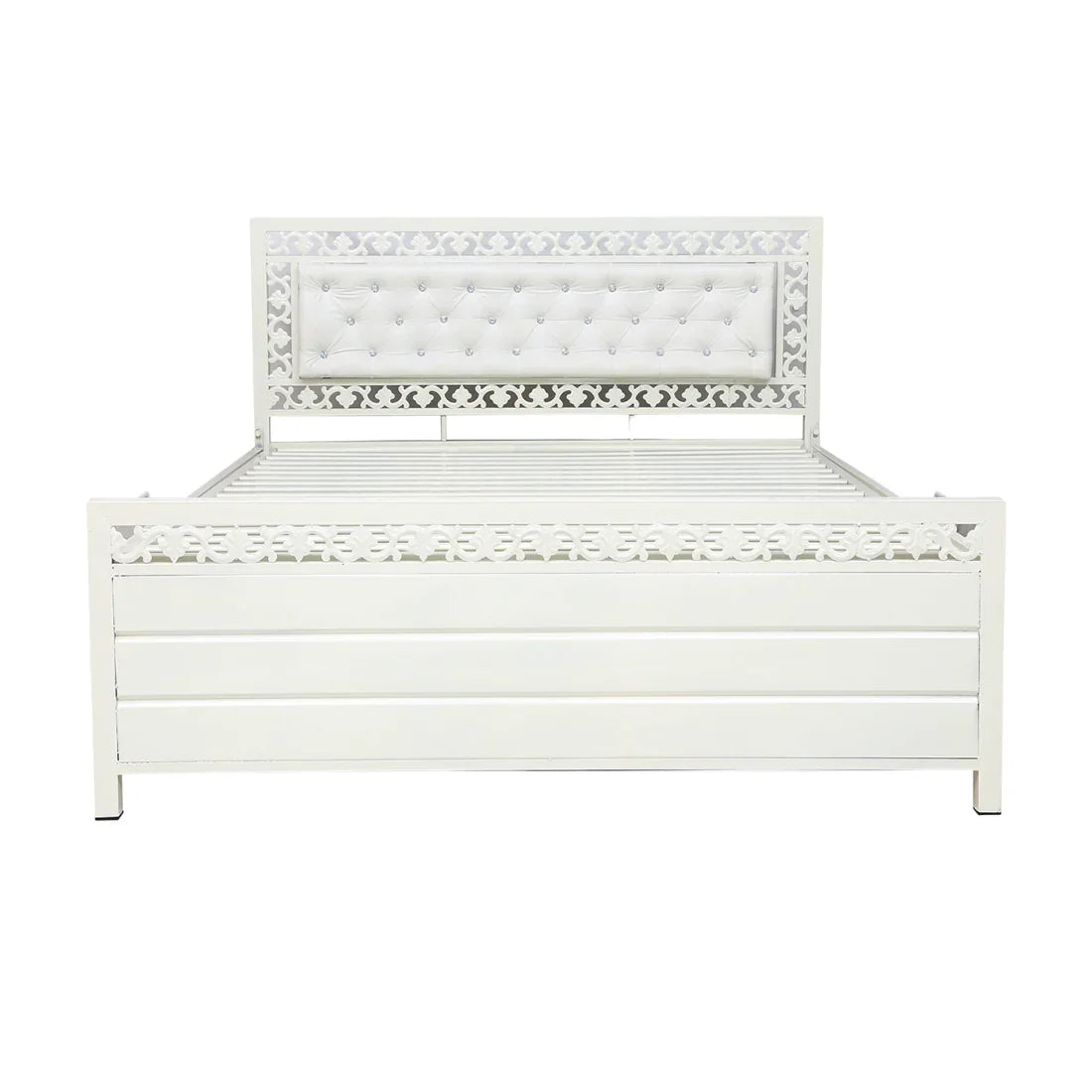 Cuba Hydraulic Storage Metal Bed with White Cushion Headrest (Color - White)