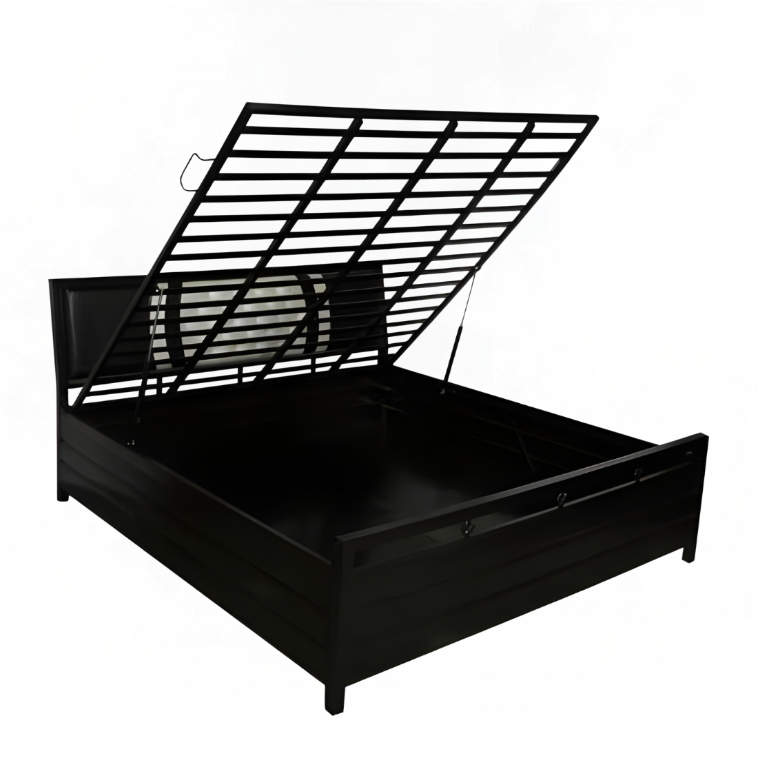 Heath Hydraulic Storage Metal Bed with Multi Cushion Headrest (Color - Black)