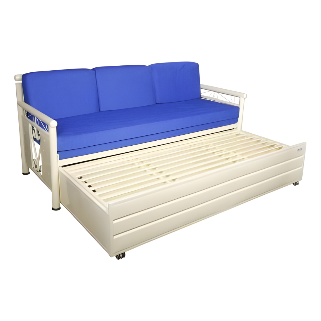 White Crosslily Hydraulic Storage Metal Sofa Bed with Mattress & Pillow (Color - Blue)
