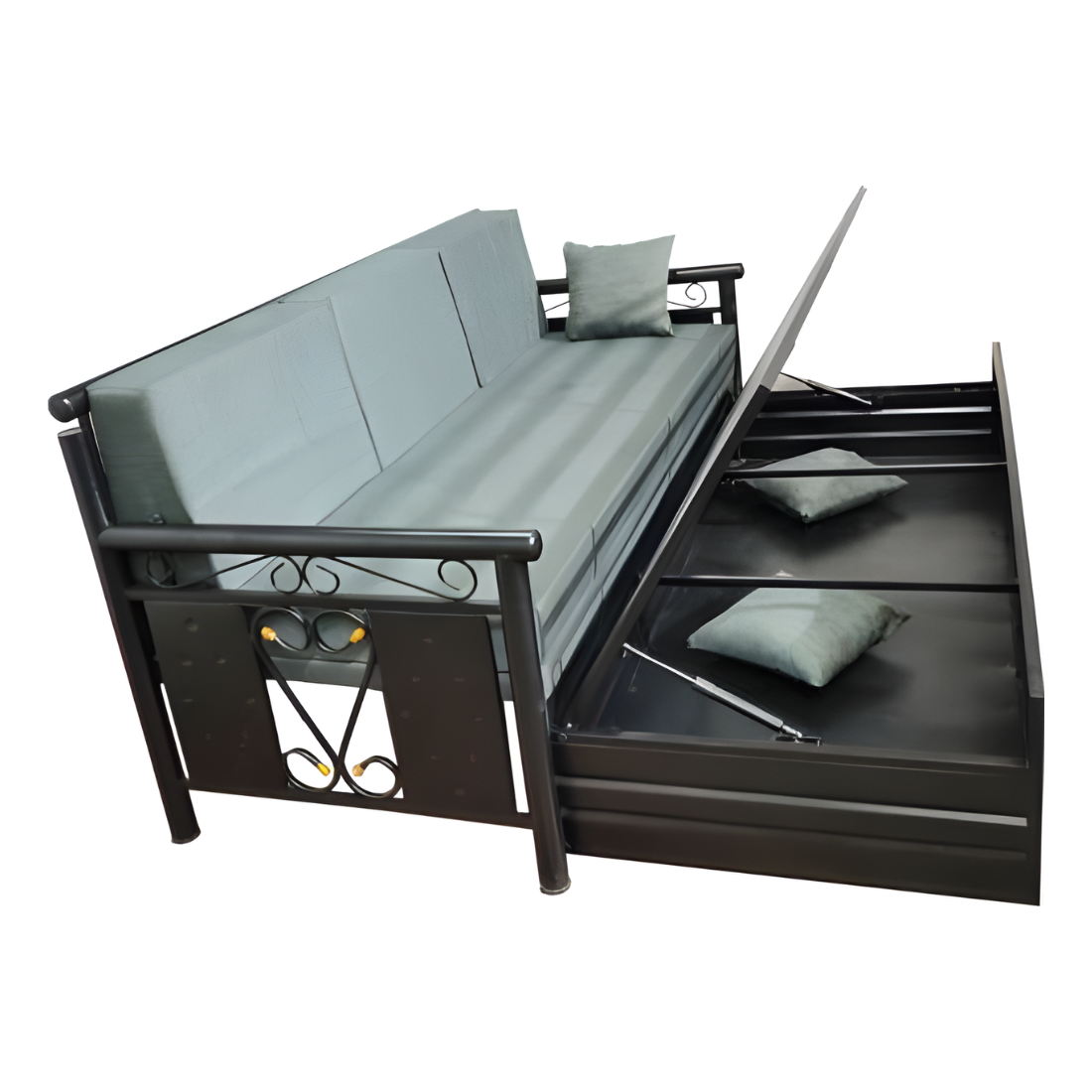 Black Crossandra Hydraulic Storage Sofa Cum Bed with Mattress & Pillow (Color - Grey)