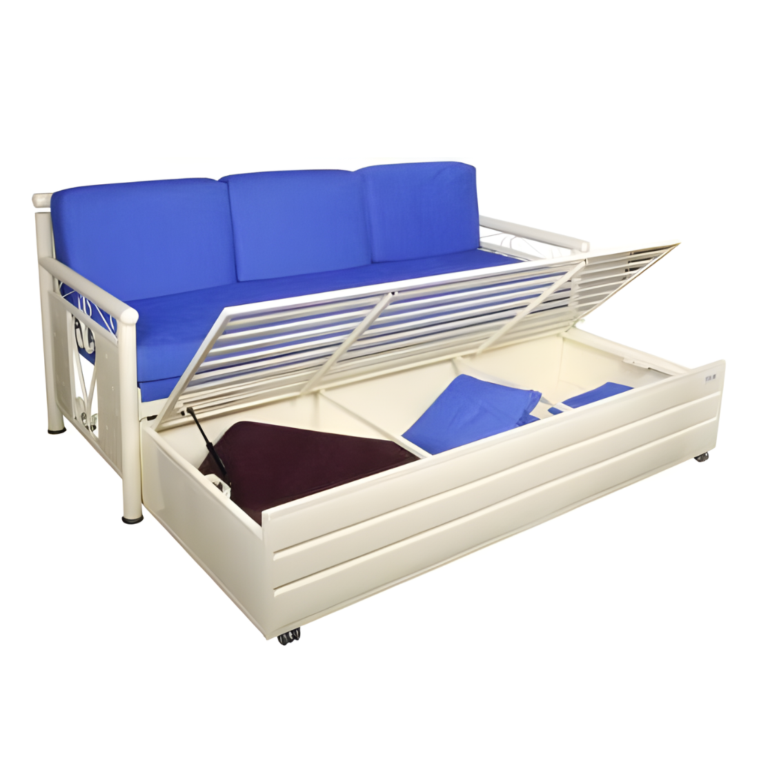 White Crosslily Hydraulic Storage Metal Sofa Bed with Mattress & Pillow (Color - Blue)