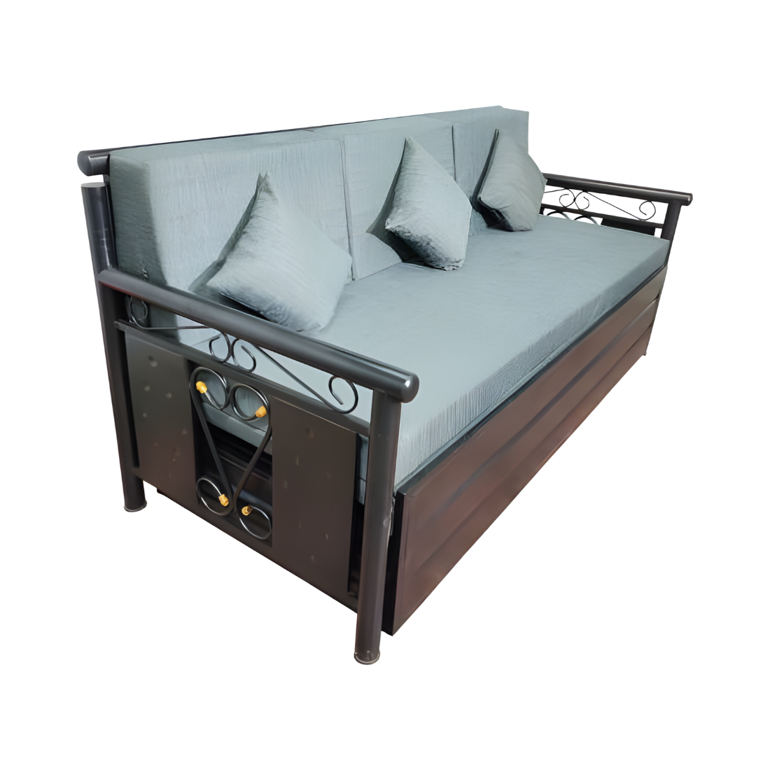 Black Crossandra Hydraulic Storage Sofa Cum Bed with Mattress & Pillow (Color - Grey)