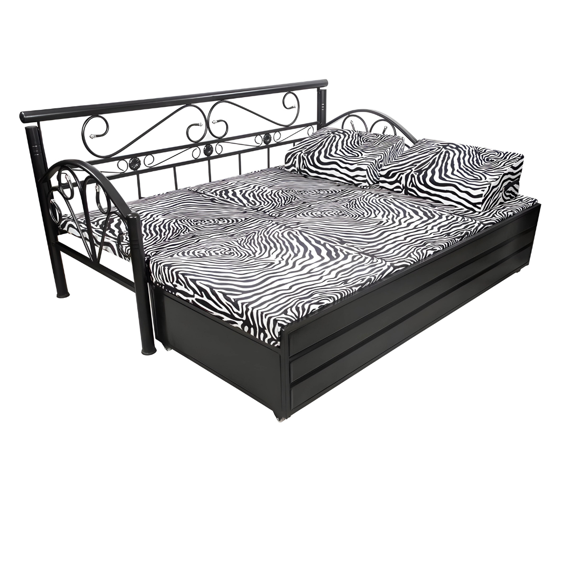 Black Tokyo Hydraulic Storage Metal Sofa Bed with Mattress & Pillow (Color - Multi)