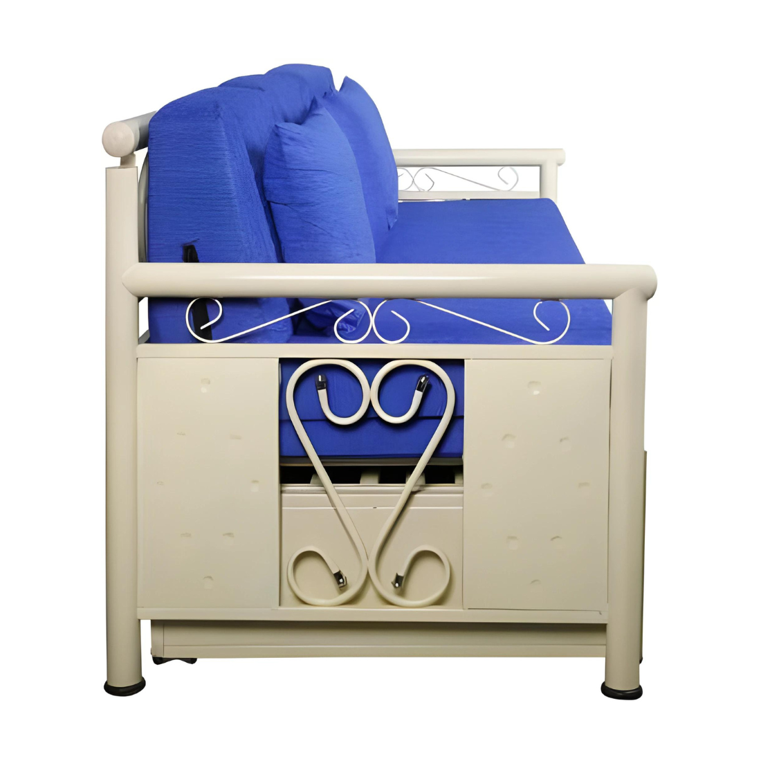 White Crosslily Hydraulic Storage Metal Sofa Bed with Mattress & Pillow (Color - Blue)