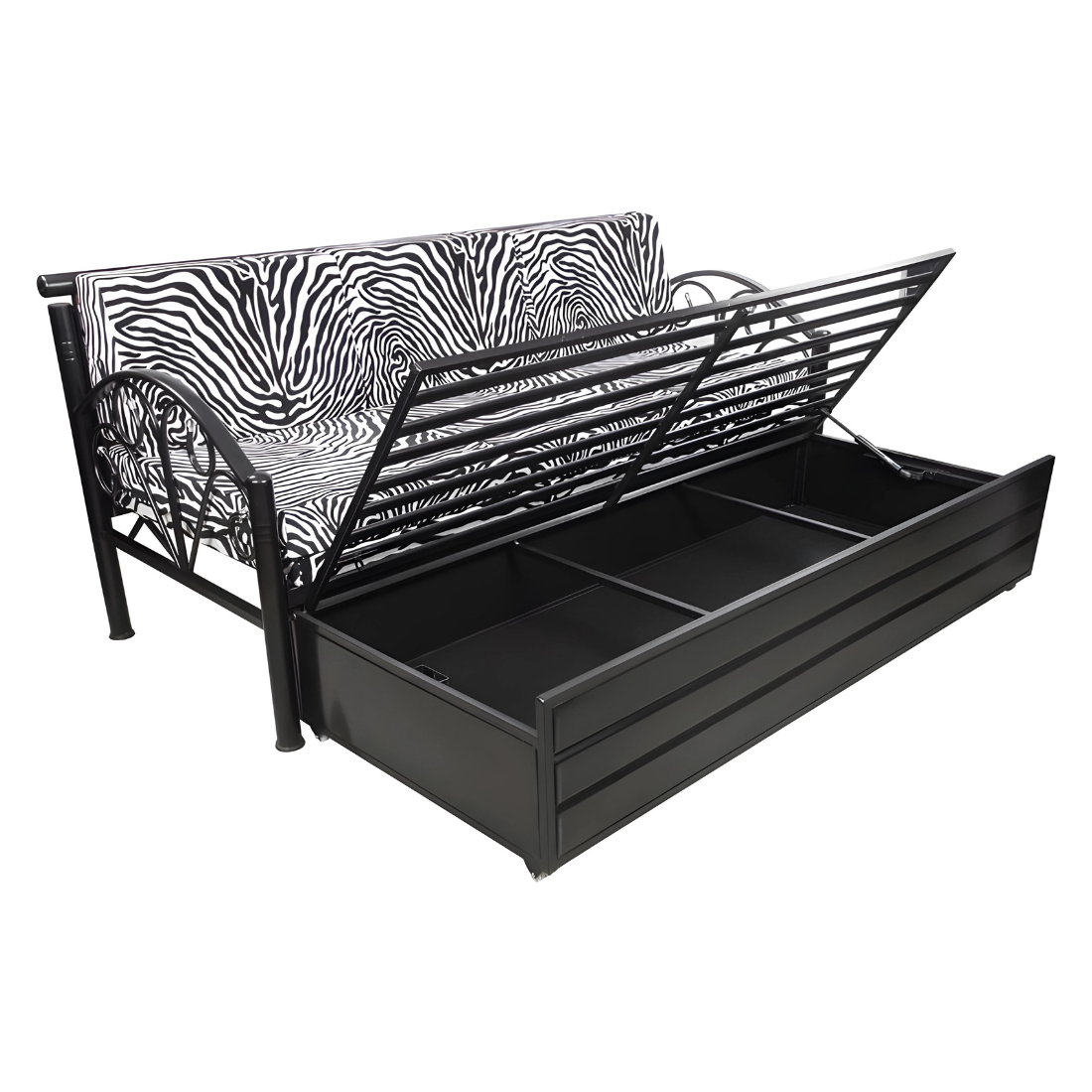 Black Tokyo Hydraulic Storage Metal Sofa Bed with Mattress & Pillow (Color - Multi)