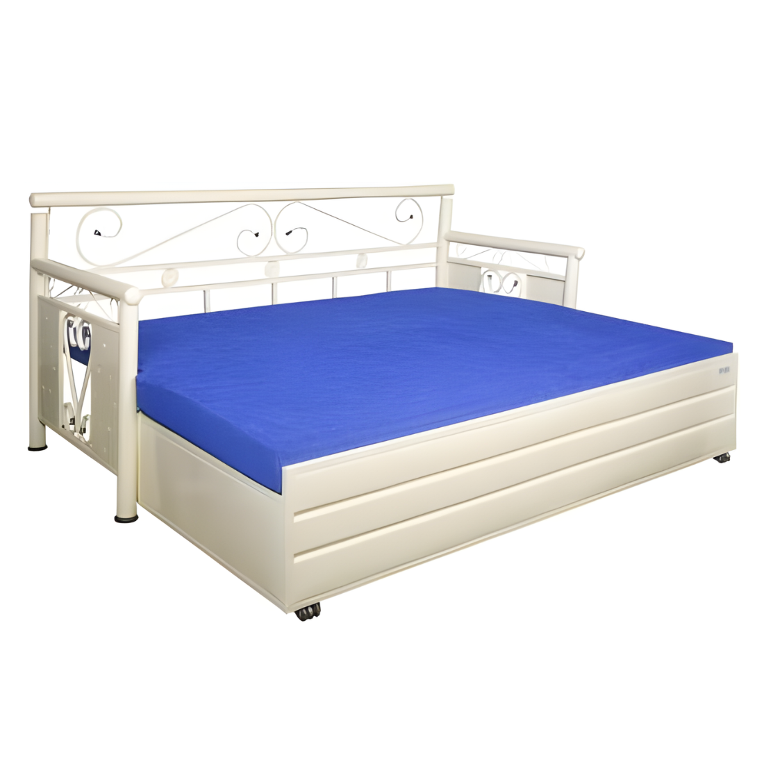 White Crosslily Hydraulic Storage Metal Sofa Bed with Mattress & Pillow (Color - Blue)