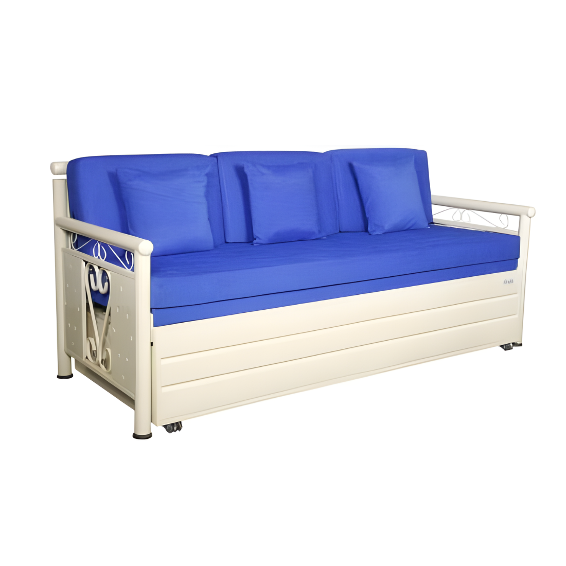 White Crosslily Hydraulic Storage Metal Sofa Bed with Mattress & Pillow (Color - Blue)