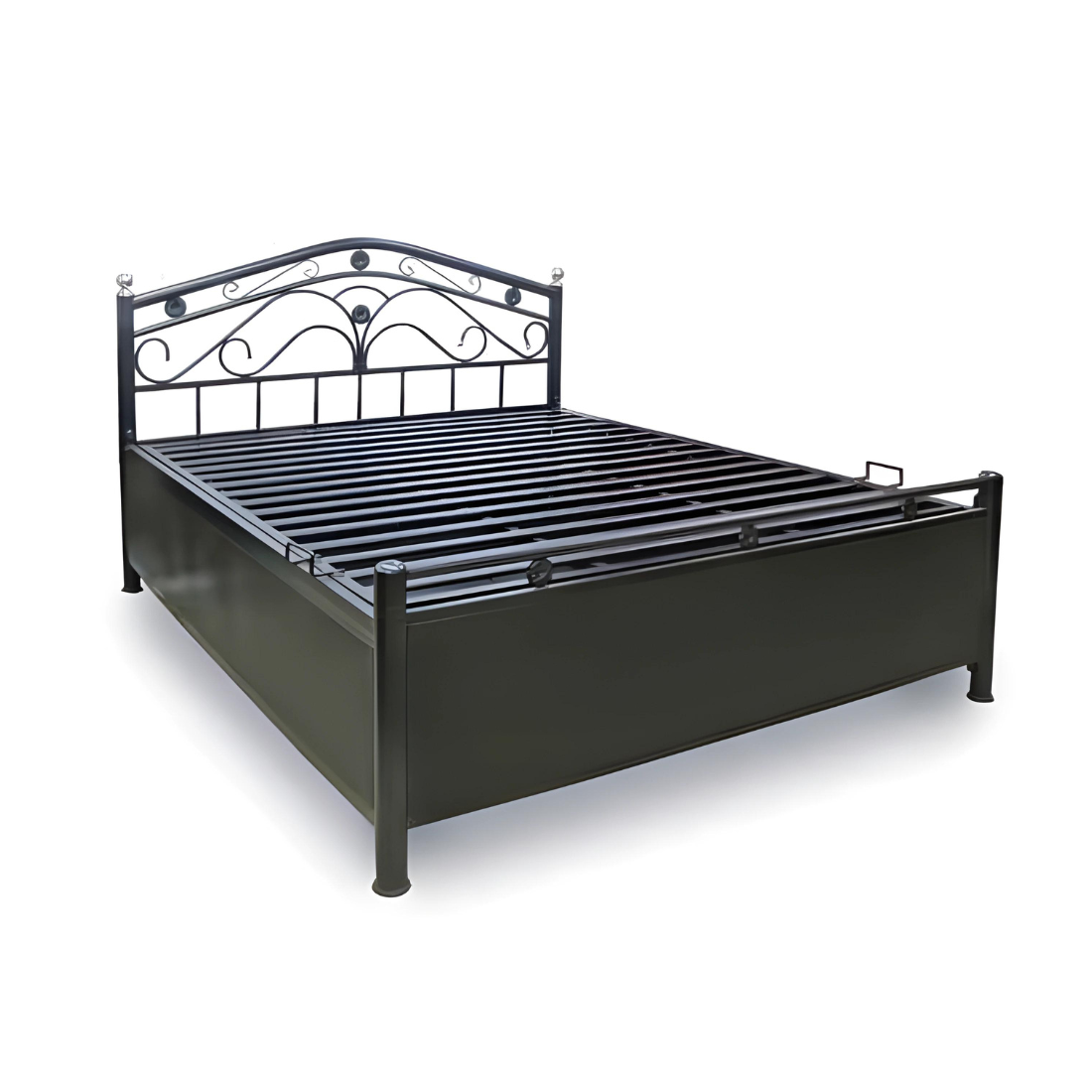 Oliver Hydraulic Storage Metal Bed (Color - Black) with Designer Headrest