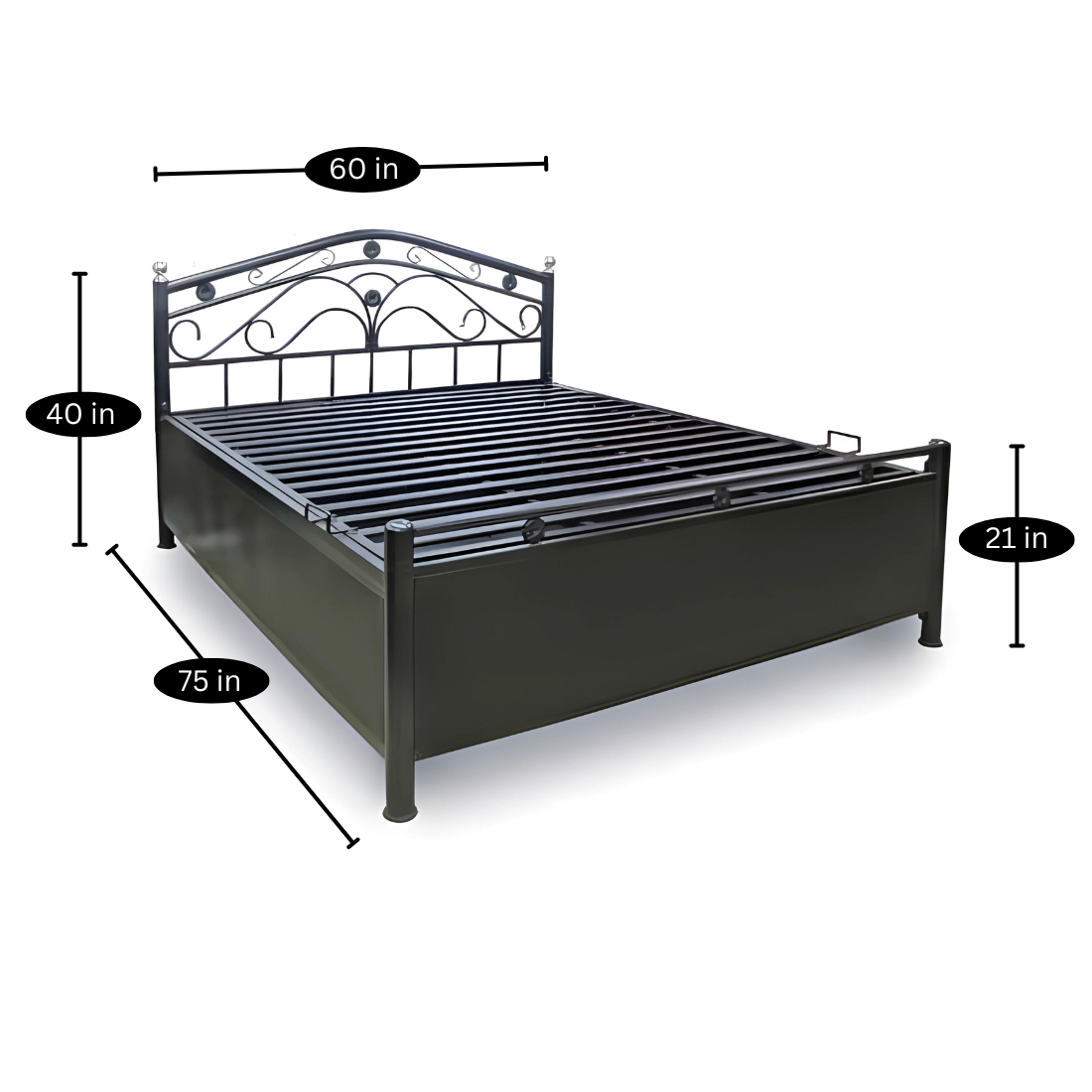 Oliver Hydraulic Storage Metal Bed (Color - Black) with Designer Headrest