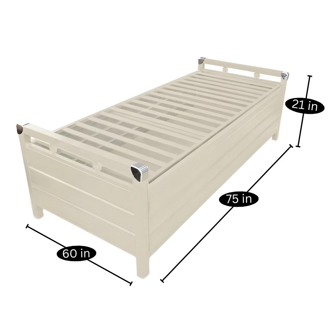 Posca Hydraulic Storage Metal Diwan Bed (Color - White)