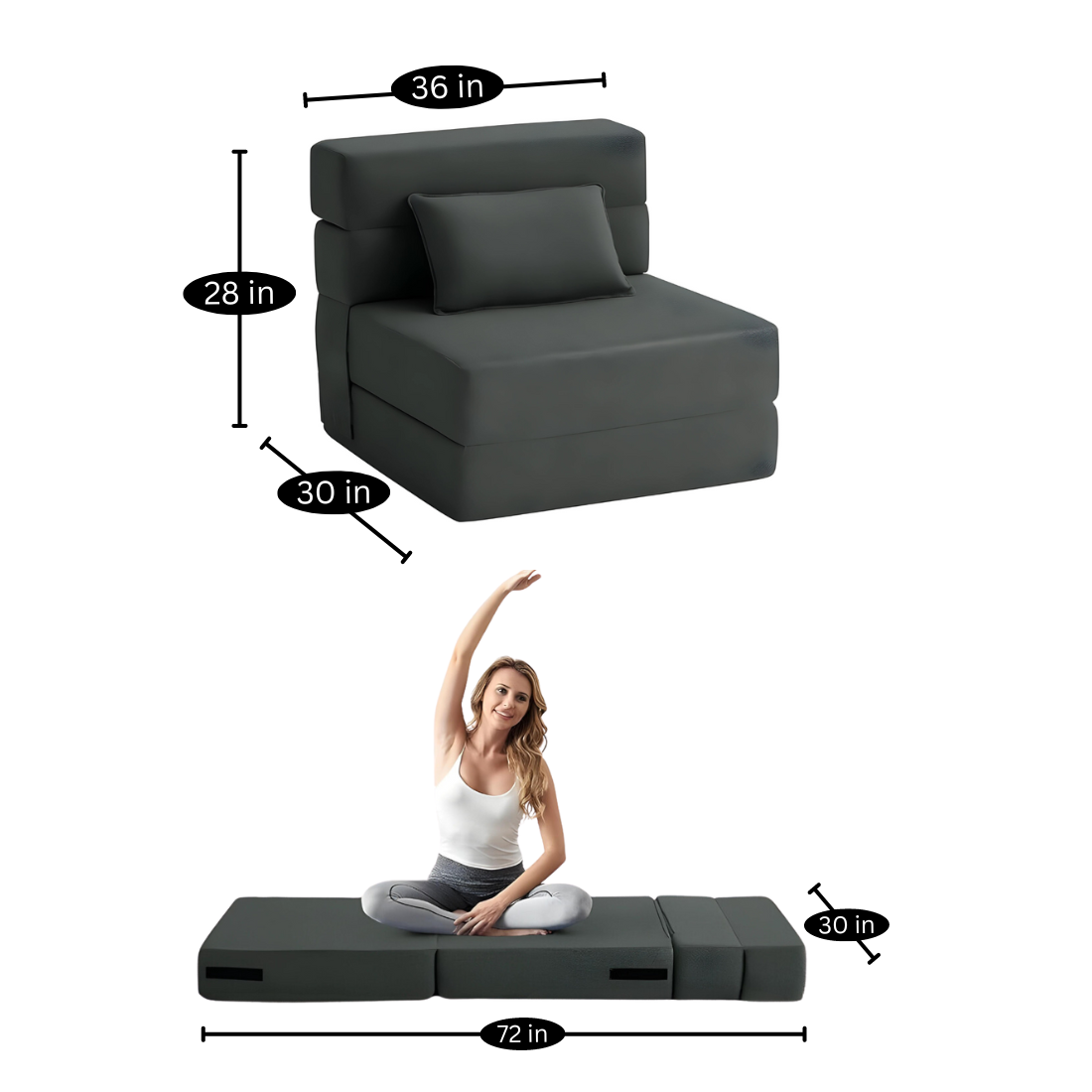 Palo Designer Grey Multi-Functional Foldable Mattress Sofa Bed with Designer Cushion