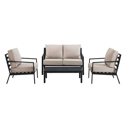 Black Noa 2+1+1 Sofa Set with Beige Cushion - 4 Seater Sofa Set with Table