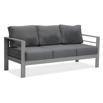 Black Paco Three Seater Metal Sofa with Grey Cushion