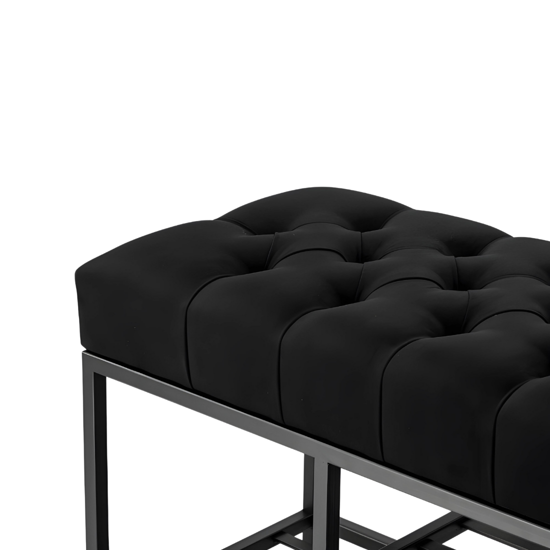 Fiona Designer Black Ottoman Metal Bench with Black Cushion