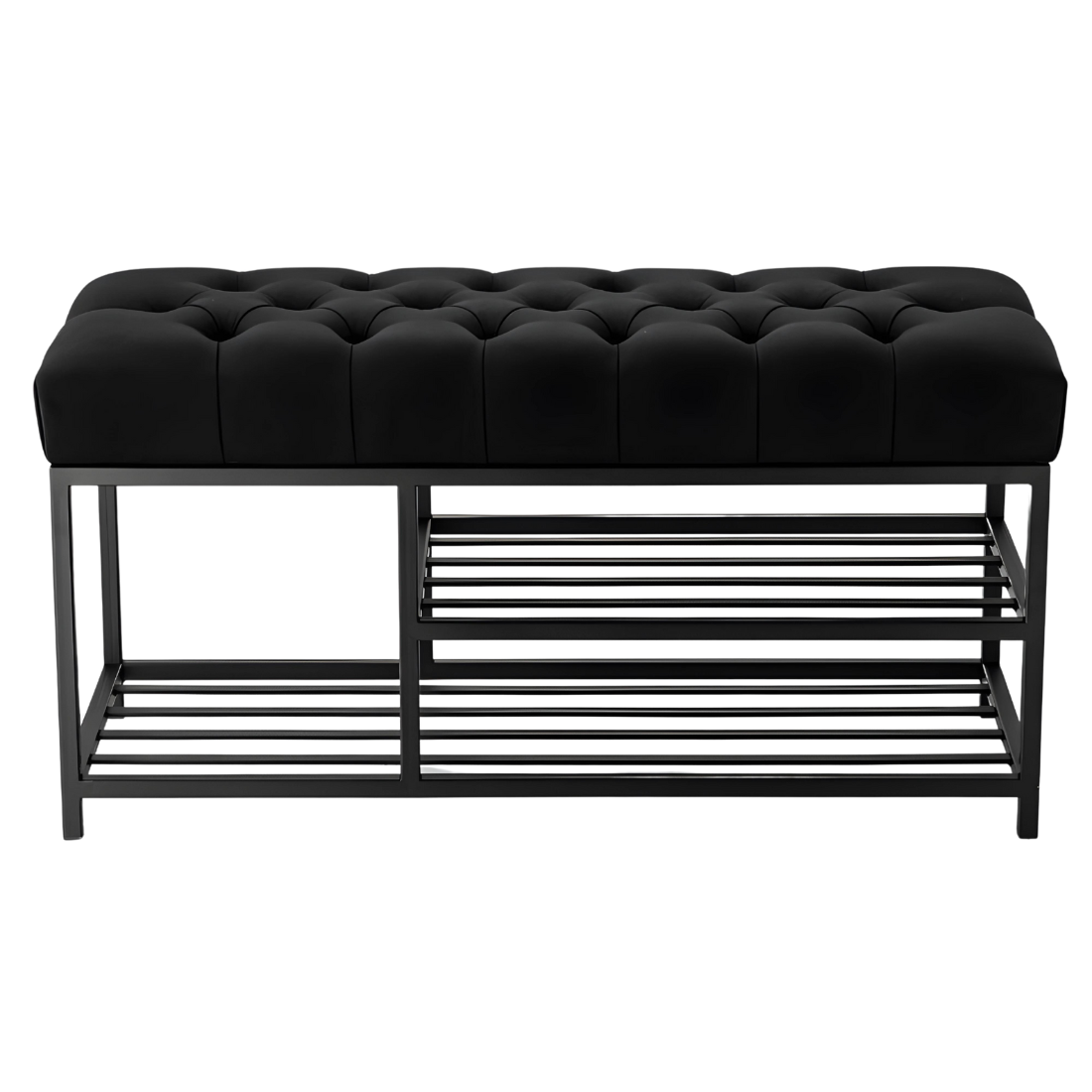 Fiona Designer Black Ottoman Metal Bench with Black Cushion