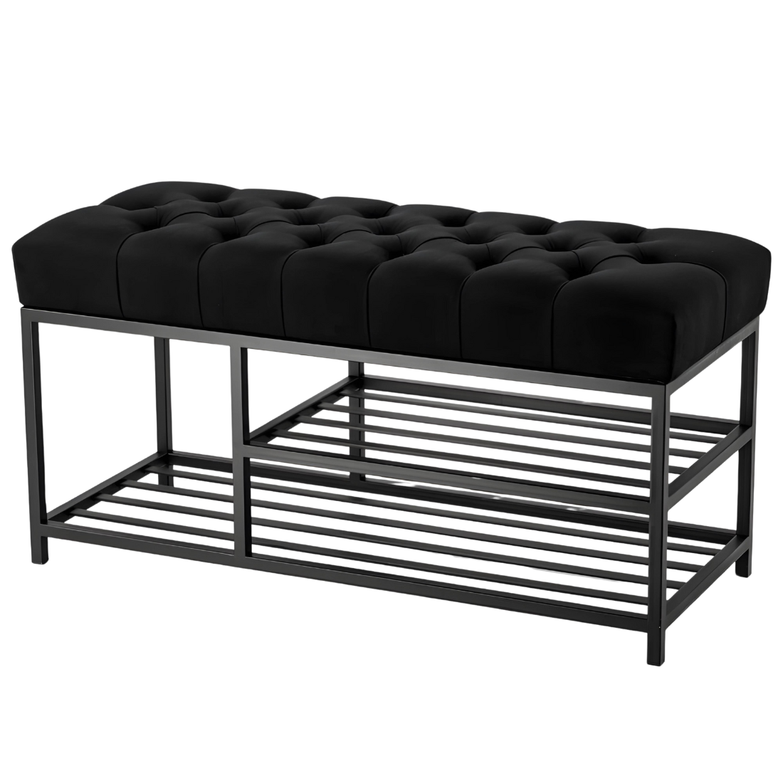 Fiona Designer Black Ottoman Metal Bench with Black Cushion