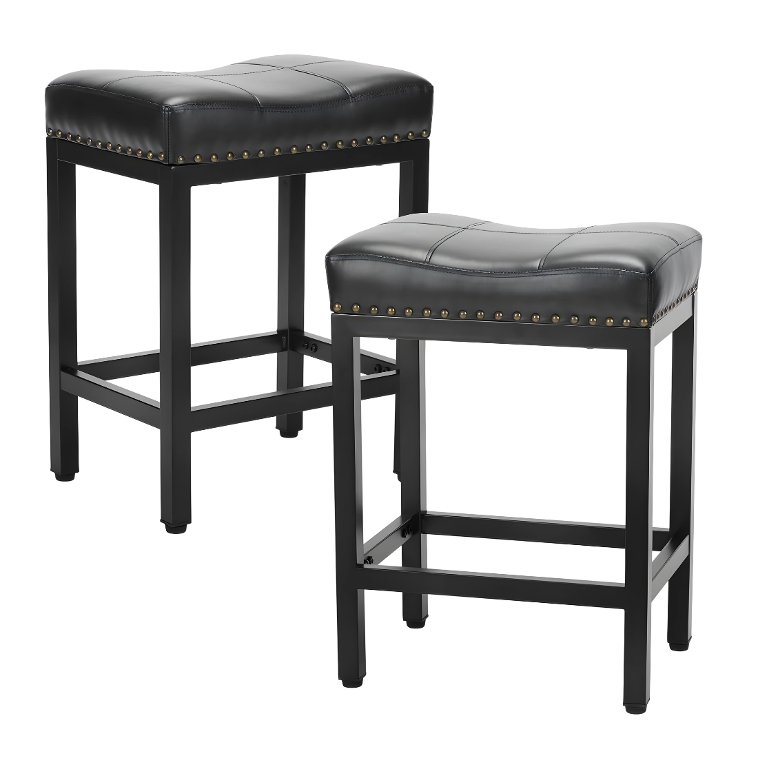 Tai Designer Black Ottoman Metal Stool with Black Cushion