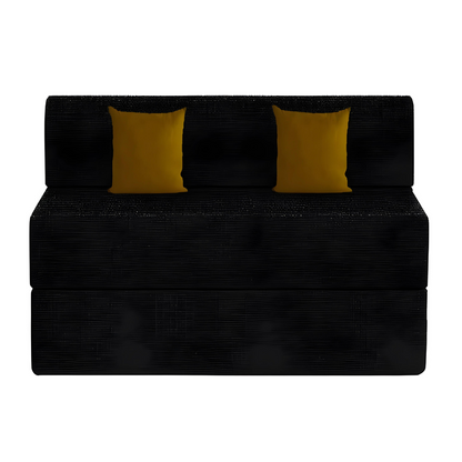 Lacy Black Foldable Mattress Sofa Bed with Yellow Cushion