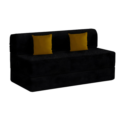 Lacy Black Foldable Mattress Sofa Bed with Yellow Cushion