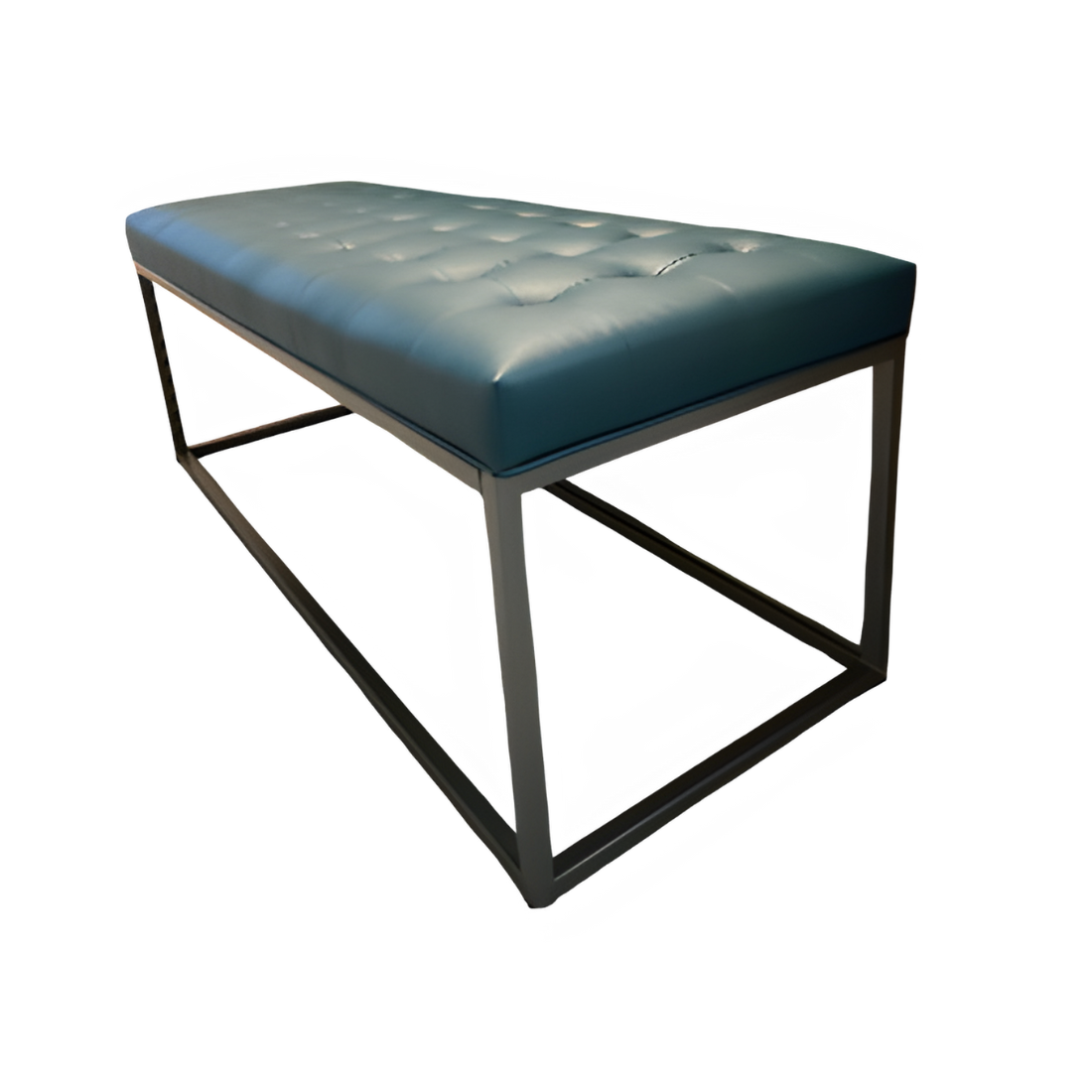 Hazel Black Ottoman Metal Bench with Green Cushion