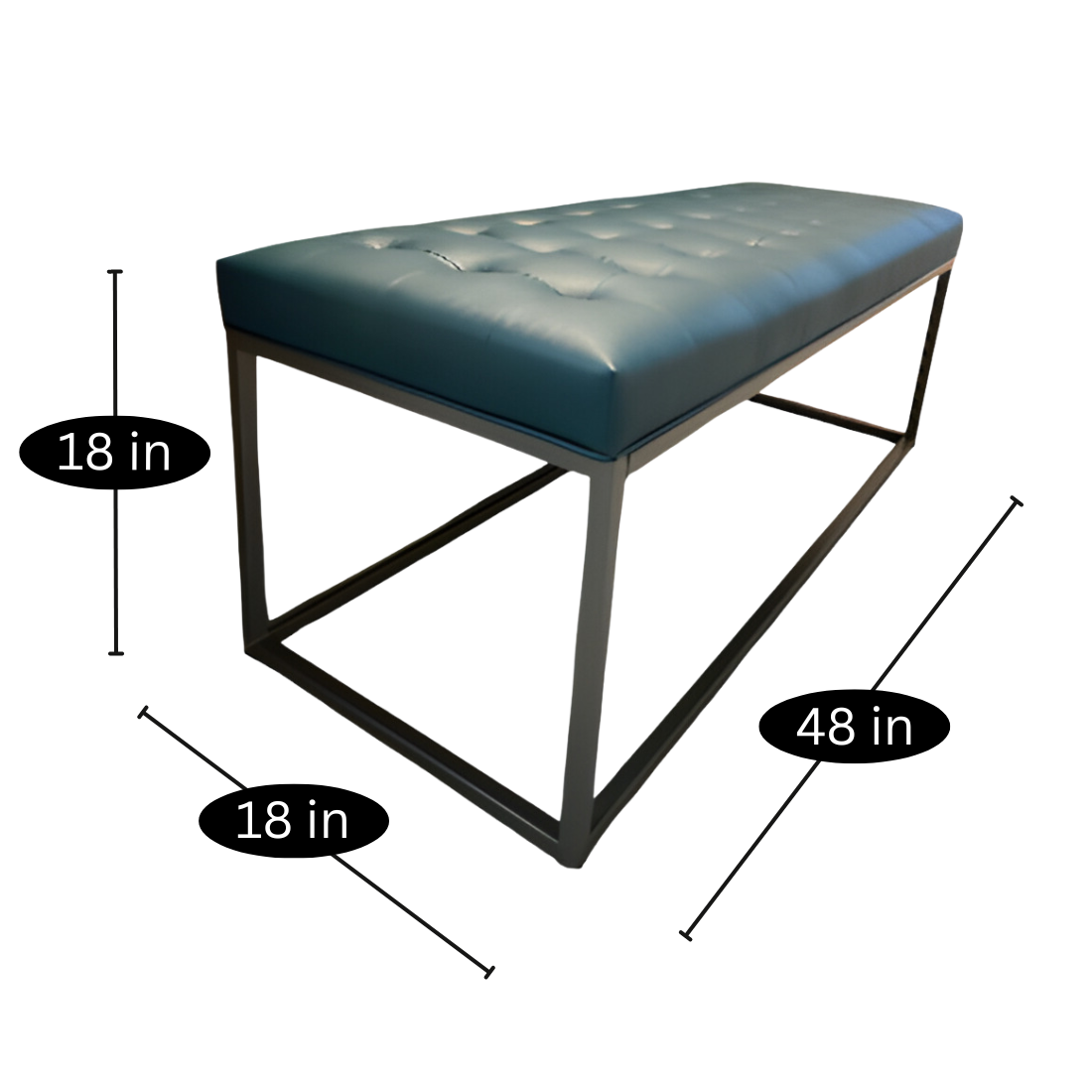 Hazel Black Ottoman Metal Bench with Green Cushion