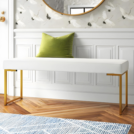 Ida Gold Ottoman Metal Bench with White Cushion